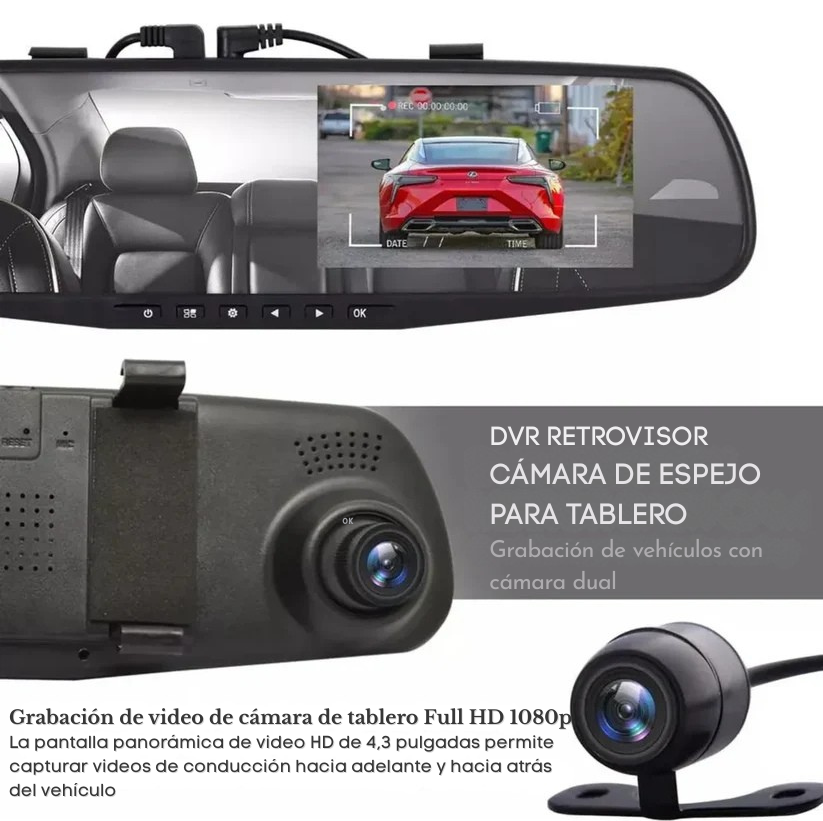 Espejo Retrovisor Doble Cámara HD + Envío Gratis 🎁